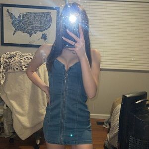 Body tight zip up jean dress